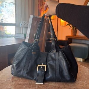 Fendi Zucchino Black Leather Buckle Shoulder Bag - Vintage Purse